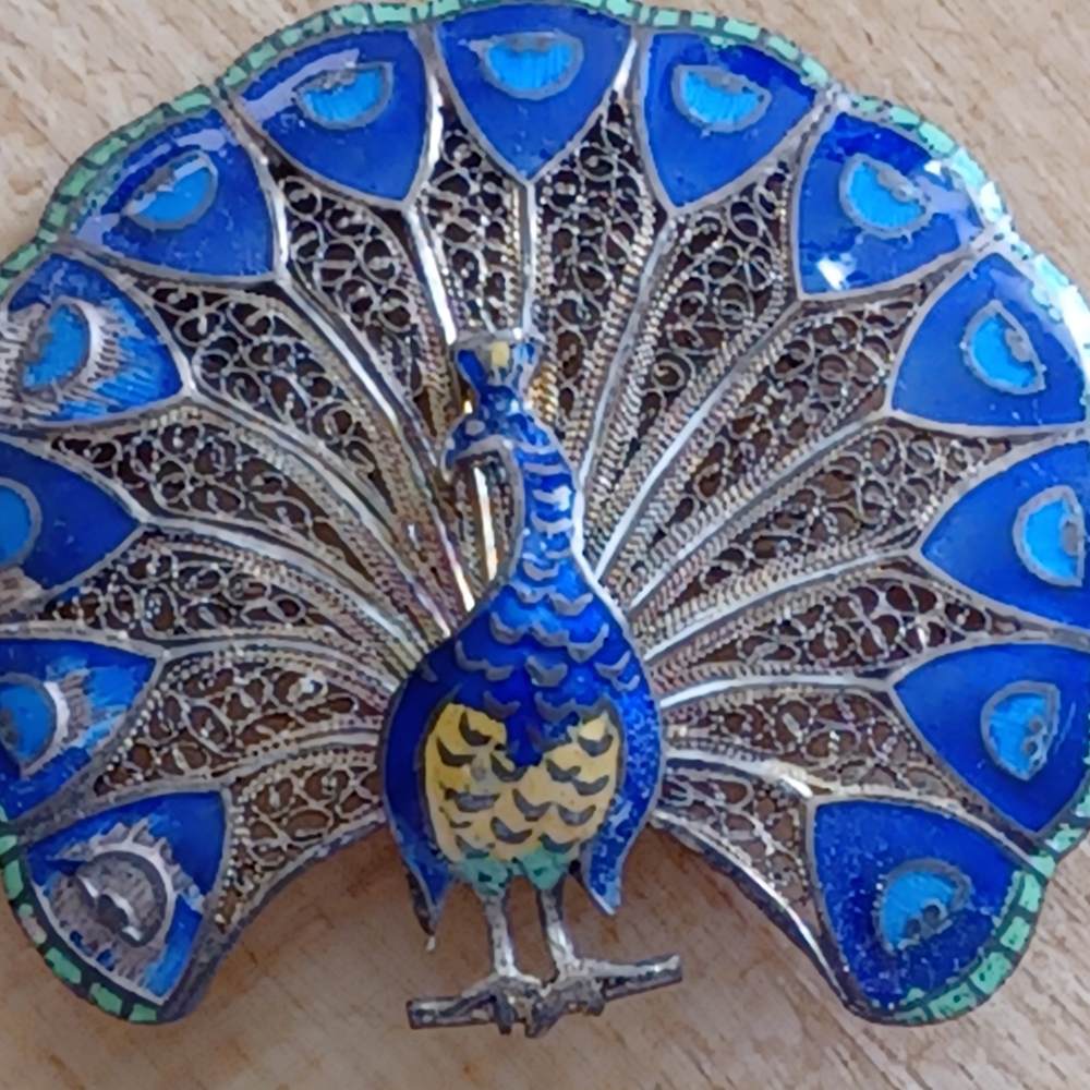 Vibrant Blue Peacock Brooch
